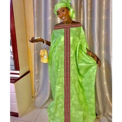 Original Bazin Riche Dresses For African Women Traditional Party Wedding Top Quality Dashiki Robe Outfits With Headscarf Set