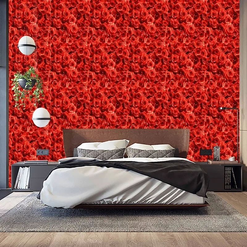 3D Rose Wallpaper Living Room Background Wall Wedding Room Romantic Flower PVC Wallpaper Waterproof