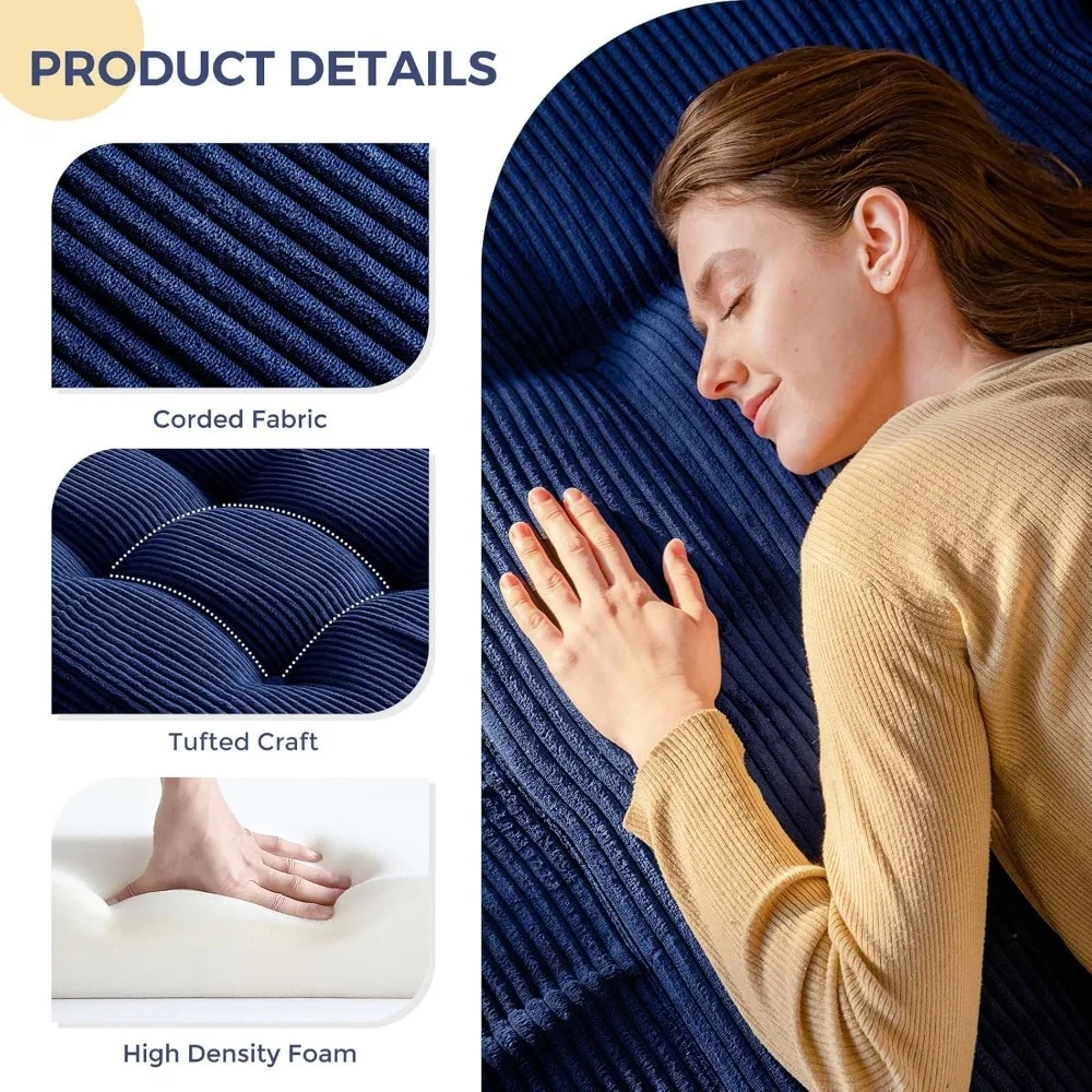 

6 inch tufted folding futon foam bed, foldable floor mattress guest bed futon topper portable camping sleepi