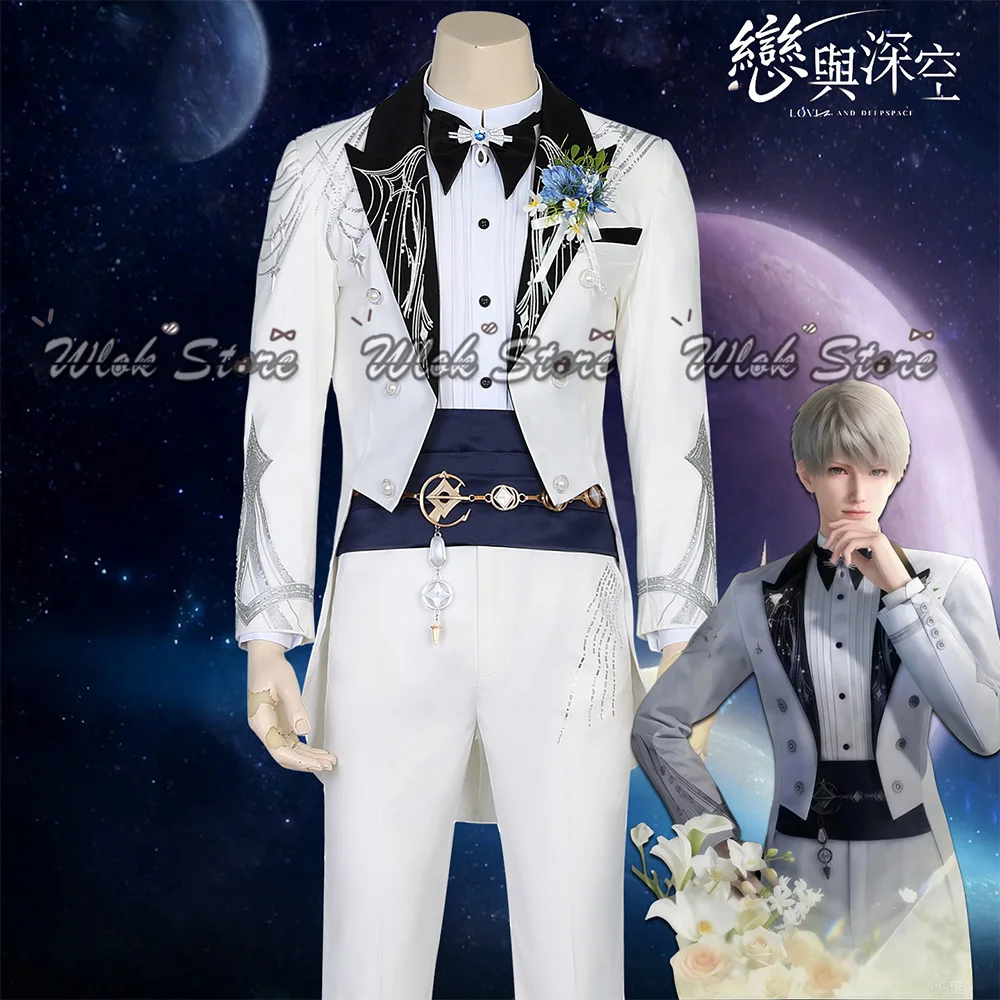 

Game Love And Deepspace Xavier Cosplay Costume Wedding Suit Tuxedo Gentleman Tailcoat Men Halloween Party Carnival Outfits Wig