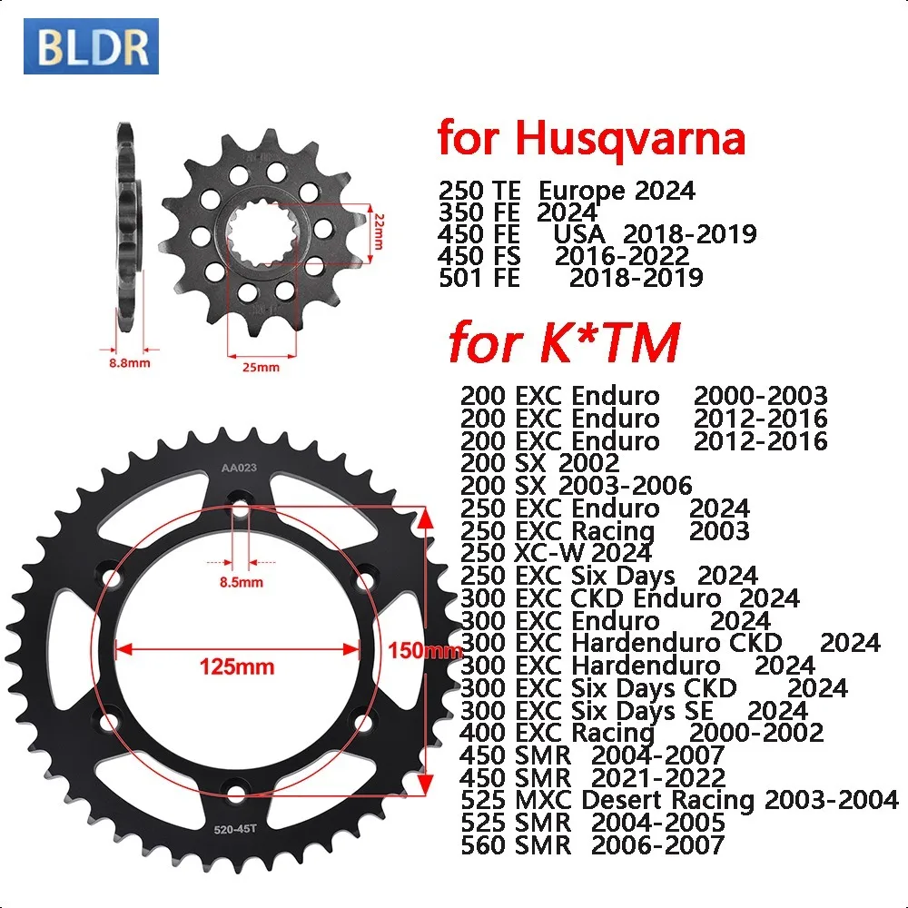 

14T 45T Front Rear Sprocket for Husqvarna 250 350 TE 450 501 FE 450 FS for K*TM 200 250 300 EXC Enduro 200 SX 250 EXC 525 SMR