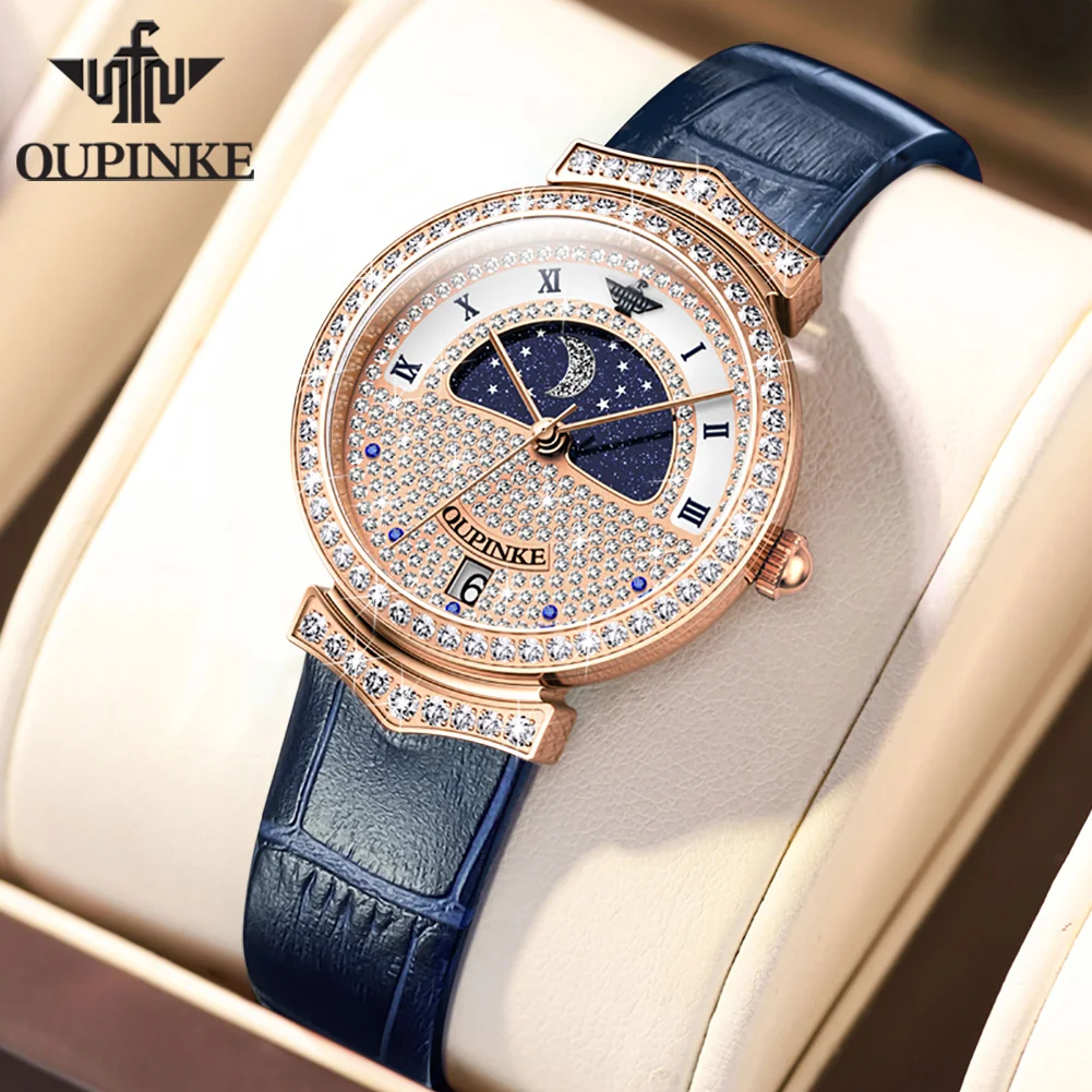 OUPINKE 3216 Luxury Elegant Womens Watches Quartz Wristwatch Waterproof Luminous Leather Strap Bracelet Set Date Watch Gifts
