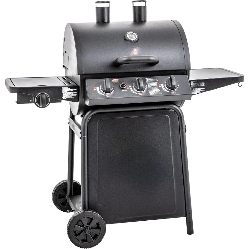 Grillin' Pro 3-Burner Propane Gas Grill in Black with 40,800 BTU, Cast Iron Grates and Warming Racks, 630 Cooking Square Inches,