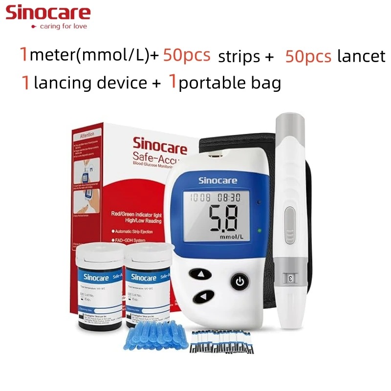 Sinocare Safe ACCU2 Bloedglucosemeter Bloedsuiker Testset Diabetes Thuis Glucometer met 50 stuks strips of alleen strips