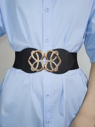 High Quality Belts for Women Black Waist Elastic Ladies Band Round Buckle Decoration Coat Sweater Fashion Dress black White