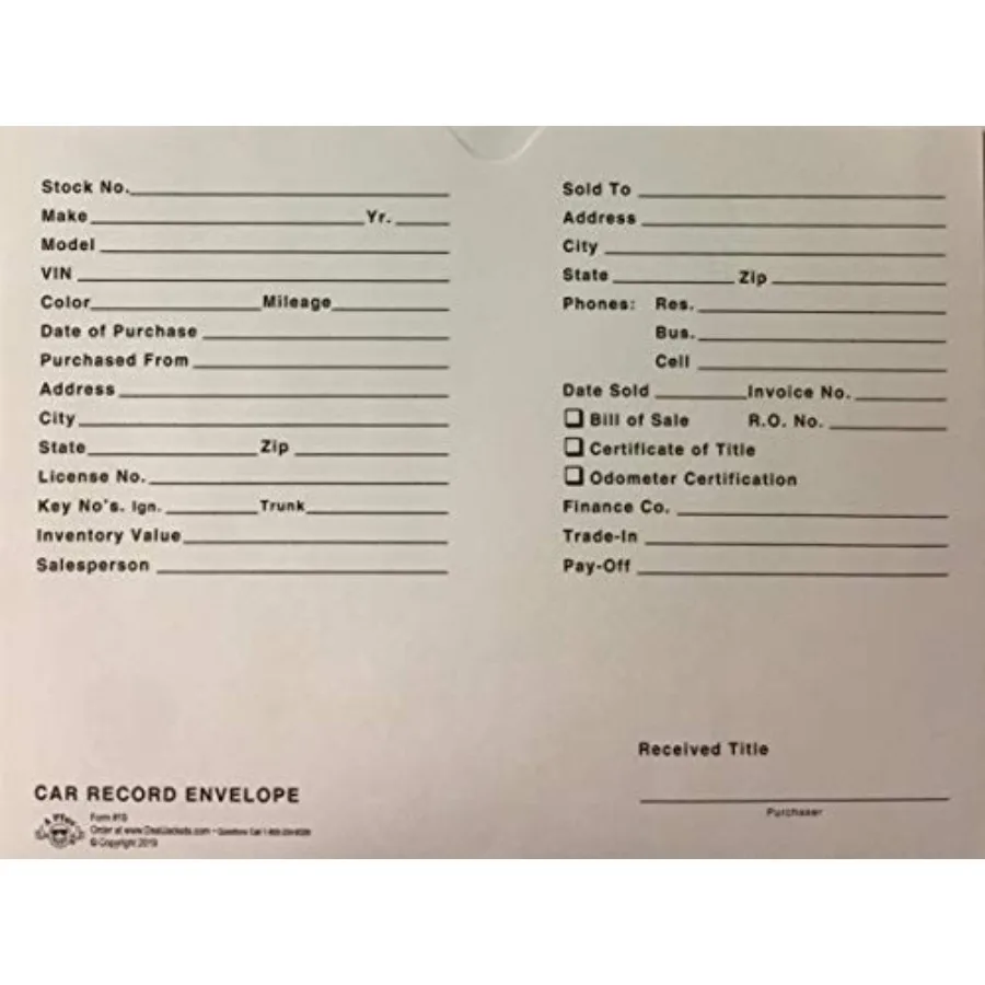 

Конверт для автомобильных документов # 19 курток для дилеров автомобилей, 100 штук, V3