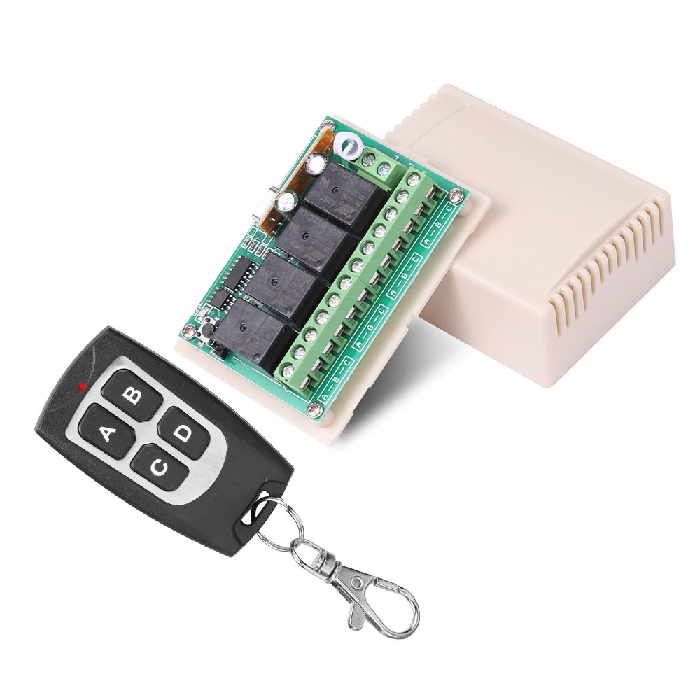 433MHz DC 12V 4CH Relay Module Receiver and Transmitter EV1527 RF Wireless Remote Control Switch for Garage Light Motor DIY