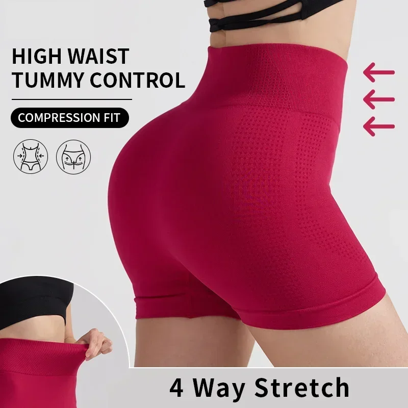 Mulheres pêssego hip fitness shorts de três pontos ciclismo esporte respirável elevador quadris calças apertadas cintura alta treinamento yoga shorts