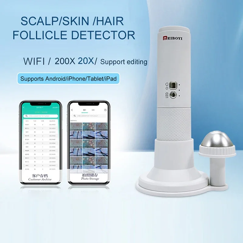 جديد واي فاي HD فروة الرأس/الجلد/كاشف بصيلات الشعر قابلة للشحن الأشعة فوق البنفسجية اختبار تحليل المكبر المهنية 20X/200X محلل الجلد