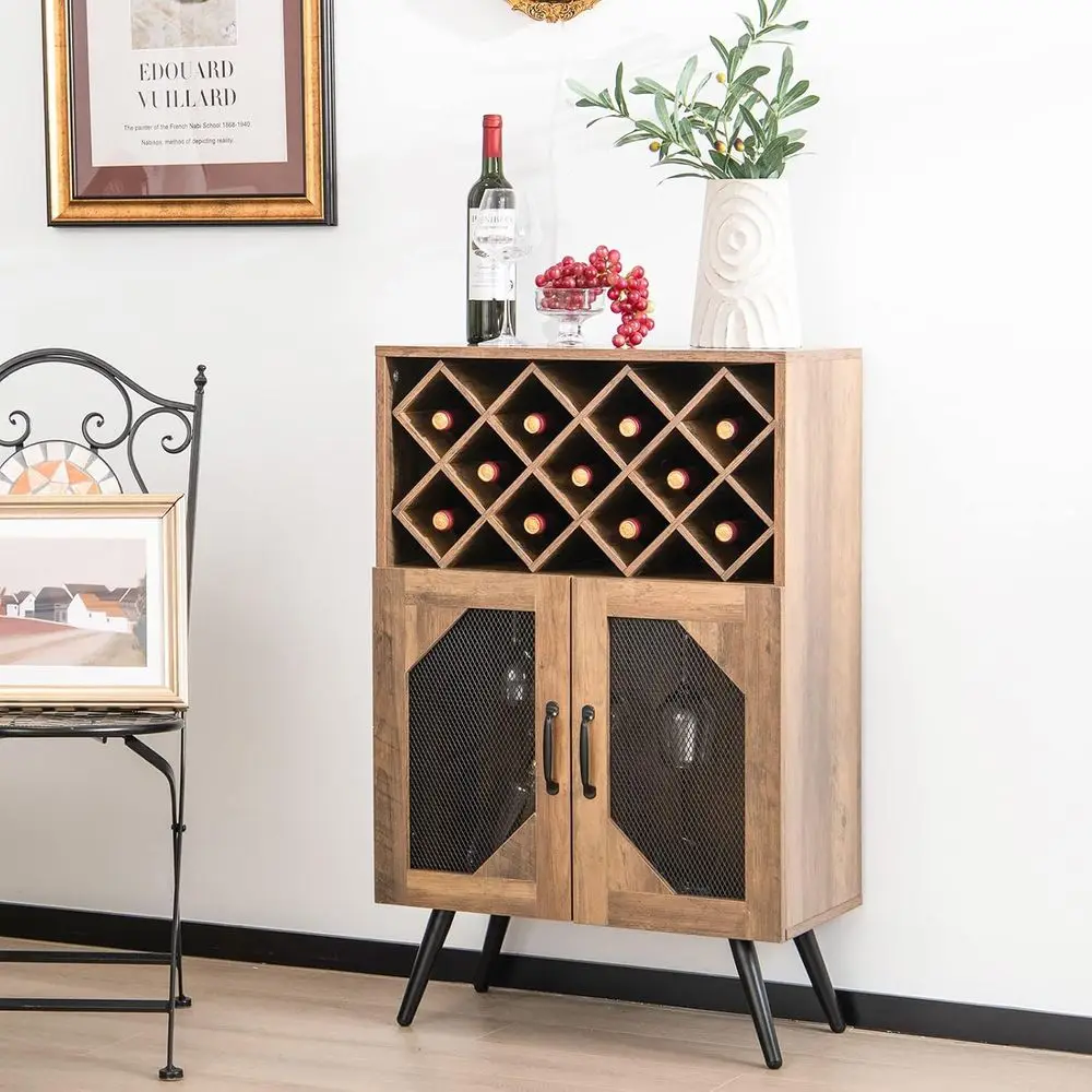

armhouse Wine Bar Cabinet, 11 Bottles Rack, Buet Cabinet with Storage, Industrial Kitchen Sideboard, Anti-Tipping Design, 2 Do,