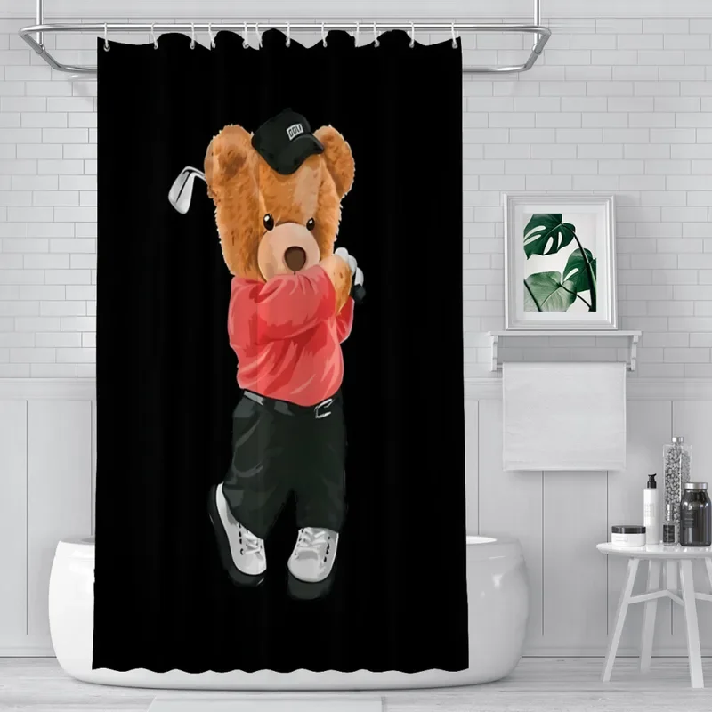 Golf Polo Bathroom Shower Curtains Teddy Bear Waterproof Partition Creative Home Decor Bathroom Accessories@0 #