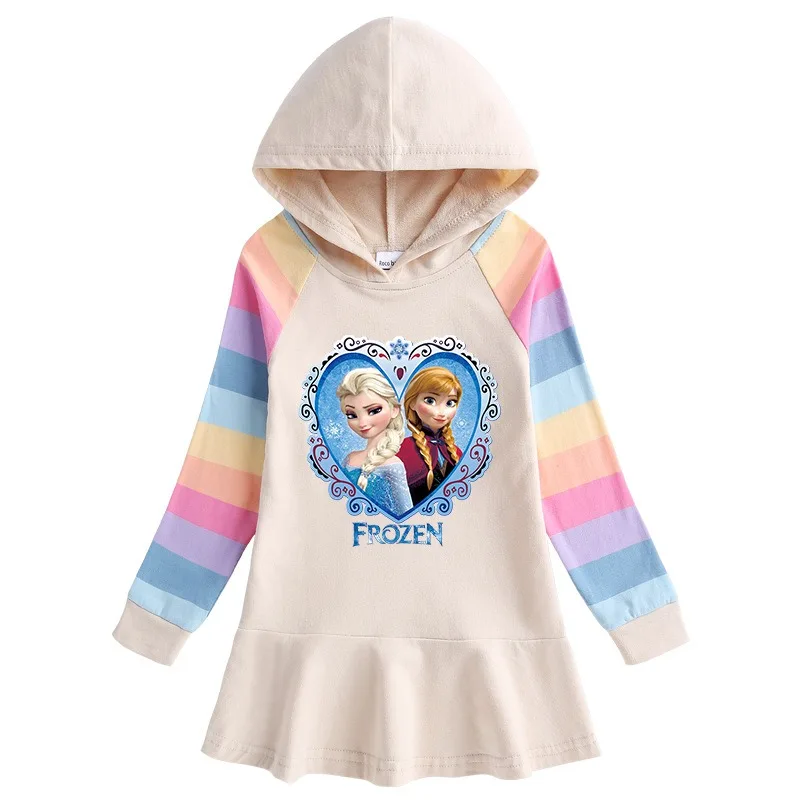 Disney Girls Dress Quality Cotton autunno Rainbow abbigliamento per bambini manica lunga bambini Bluey Frozen Elsa Clothes gonna con cappuccio