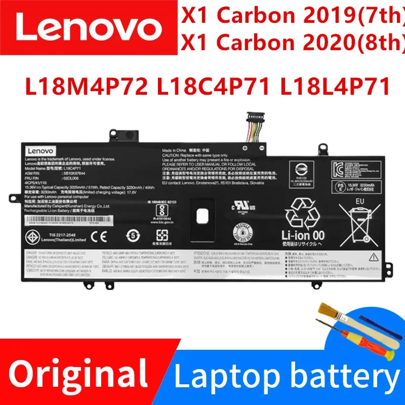 

New Original Lenovo Thinkpad Notebook Battery X1 Carbon 2019 X1 Carbon 2020 7th 8th 10K97644 02DL005 L18M4P72 L18C4P71 L18L4P71