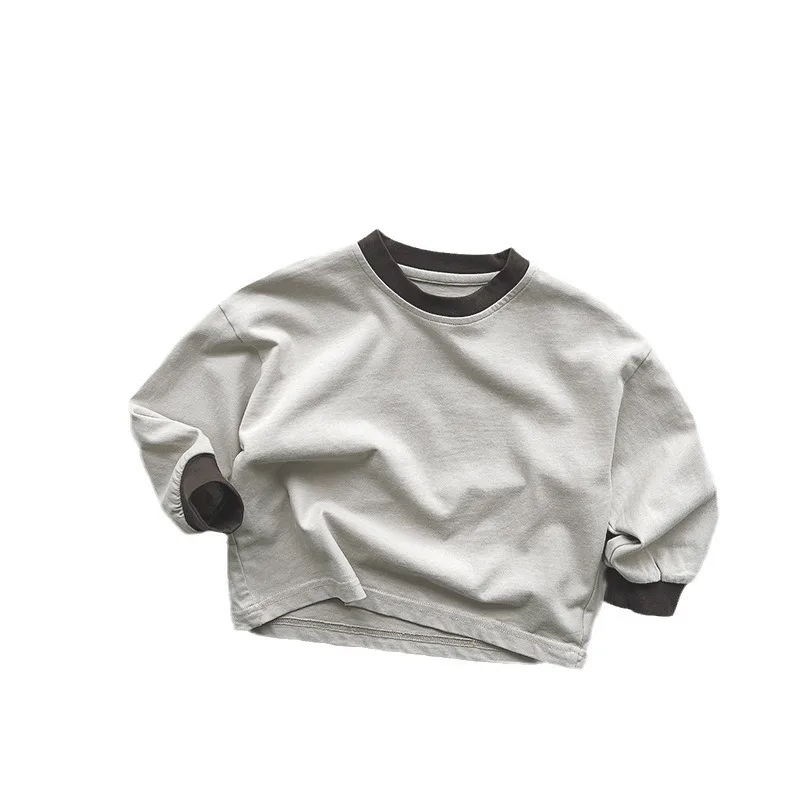 Spring New Children Simple Versatile Long Sleeve T Shirts Baby Boys Cotton Casual Tees Girls Pullover Kids Solid Bottoming Tops