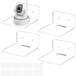 4pcs Wall Shelves, Acrylic Floating Shelves Small Clear Shelf Display Ledges Adhesive Hanging Shelves for Smart Speaker Action