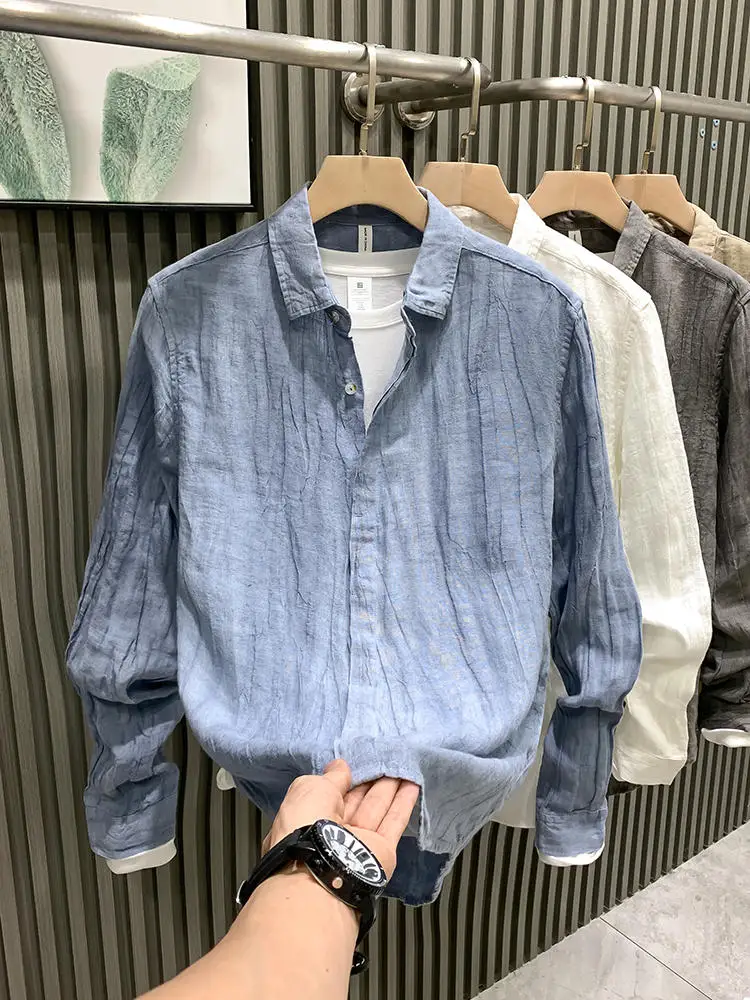 

Long Sve Men's irt European Sle Casual Faion Personalized Haome Outerwear Summer Loose Fit Iron-Free