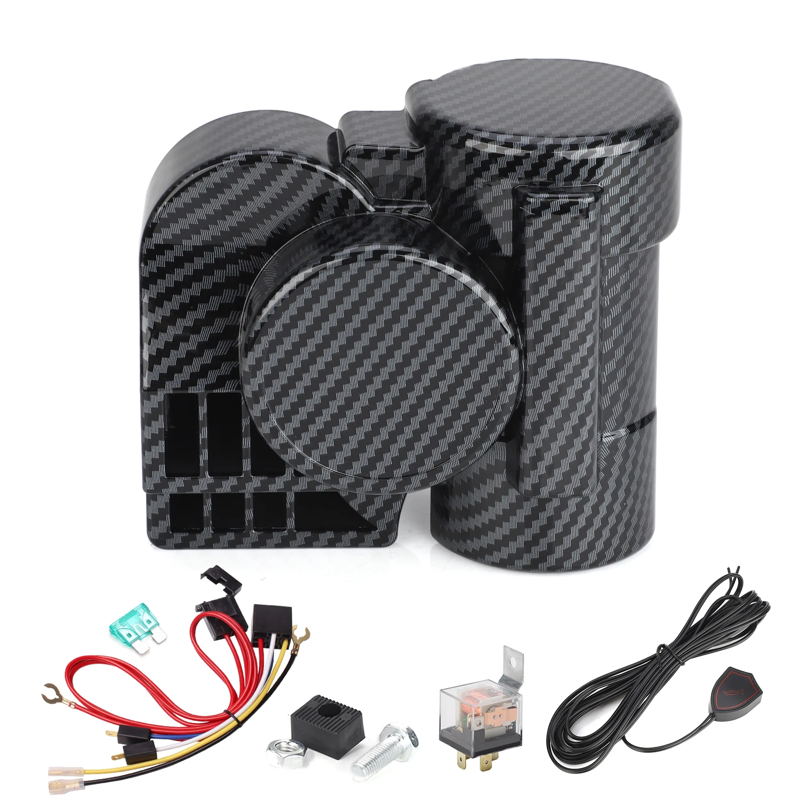 

Carbon fiber pattern Universal Loud 12V 150db Horn Electric Snail Horn Waterproof Horns Siren for Car Motorcycle Truck SUV Boat