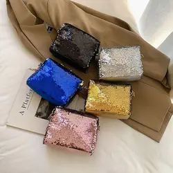 Blingbling Sequin Chain Shoulder Bag Girl Fashion Simple Crossbody Bag Shiny Handbag Small Square Bag