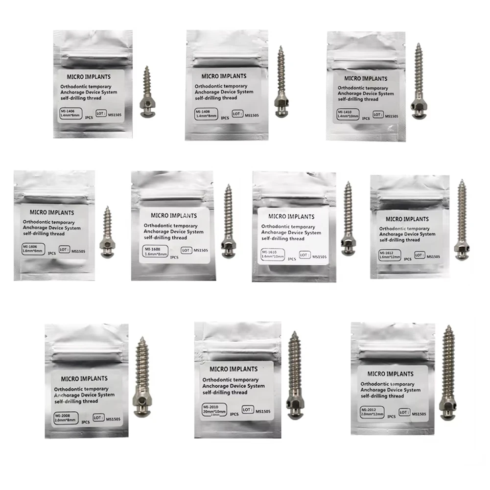 10Pcs Dental Micro Implant Mini Screw Orthodontic Temporary Anchorage Screw Post Titanium Alloy Self Drilling Thread Materials
