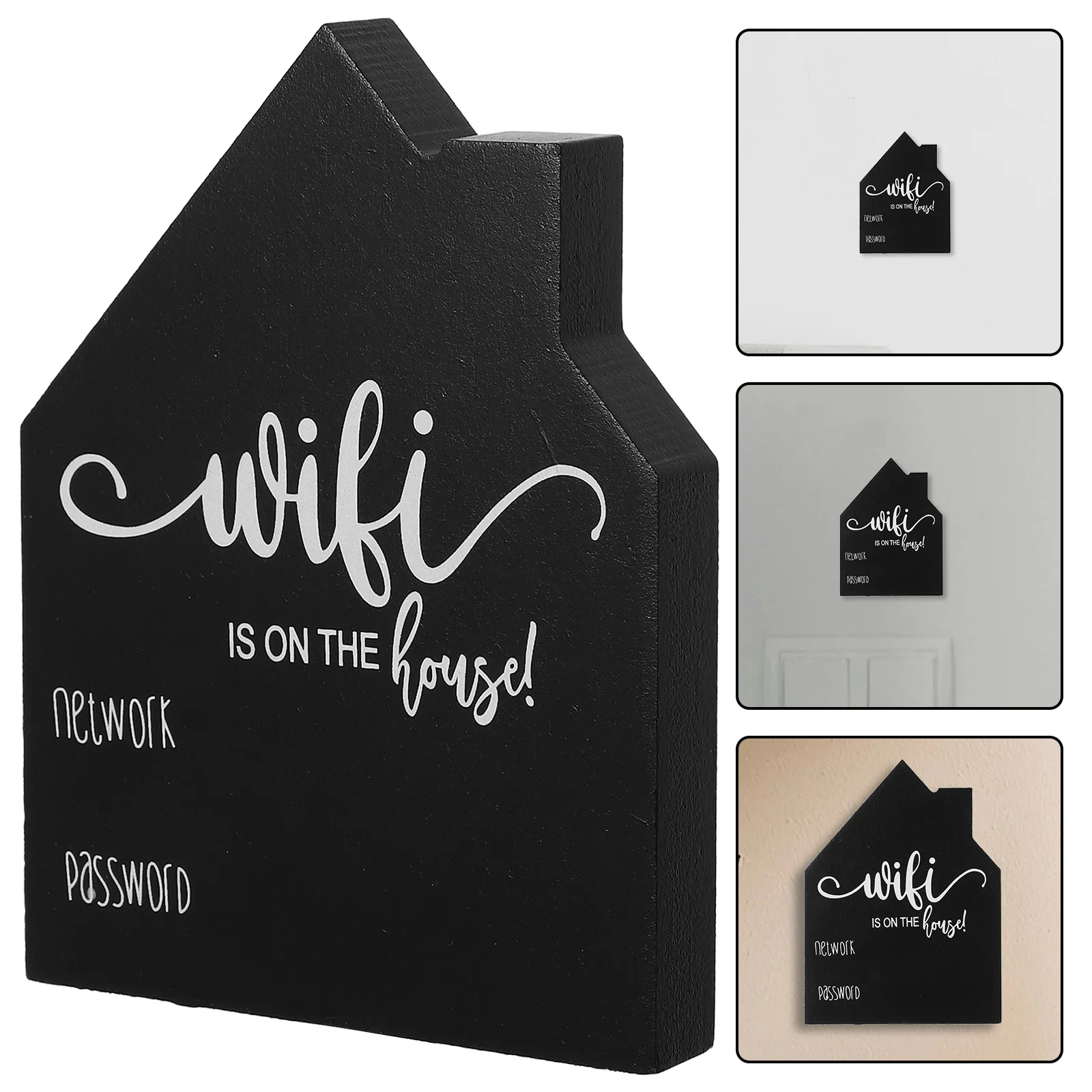 

Wifi Sign Blackboard House Shape Wooden Chalkboard Style Erasable Writable Display For Home Office Hotel Guest Room Wall Decor