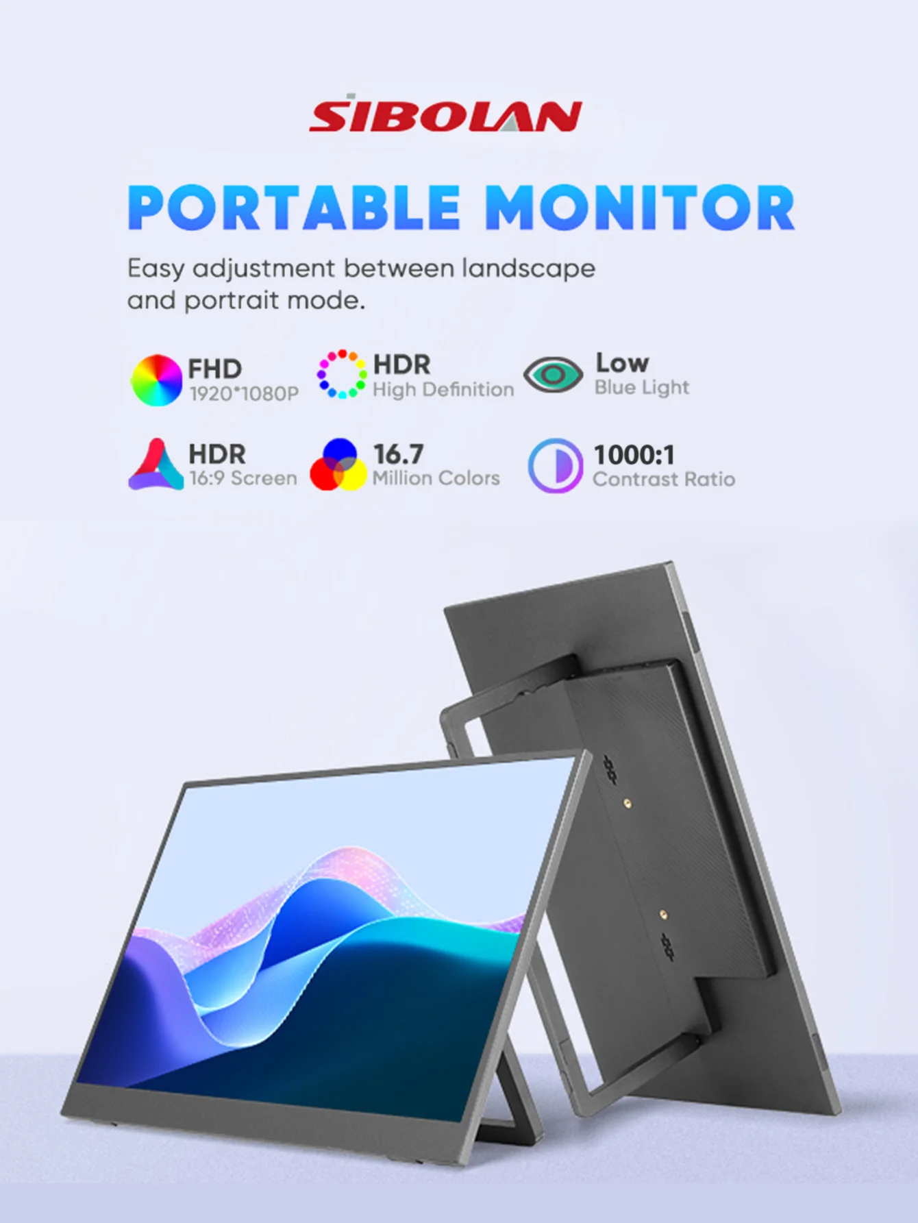 18.5'' Full HD Portable Monitor With Smart Cover & HDR, USB-C - Ideal For Laptop, PC, Phone, Mac, Gaming, And Travel