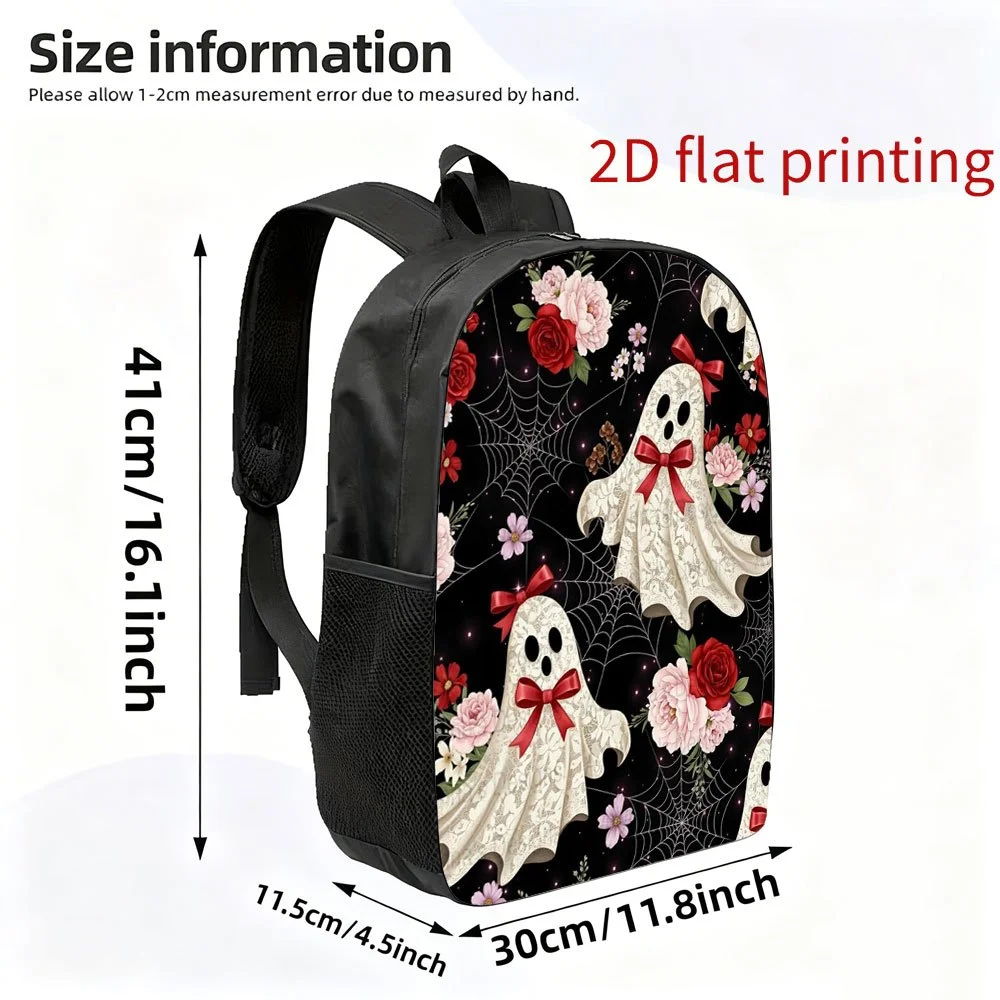 

1 lace ghost backpack with red bow and flowers, black backpack | cute, lightweight, large capacity, adjustable shoulder strap
