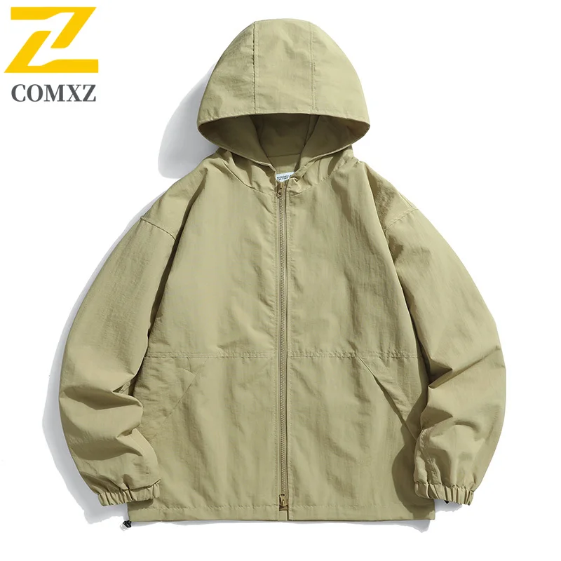 New Spring Thin Charge Jacket Lightweight Breathable Hooded Waterproof Quick Drying Jacket Casual Fashion Solid Color Men's Wear