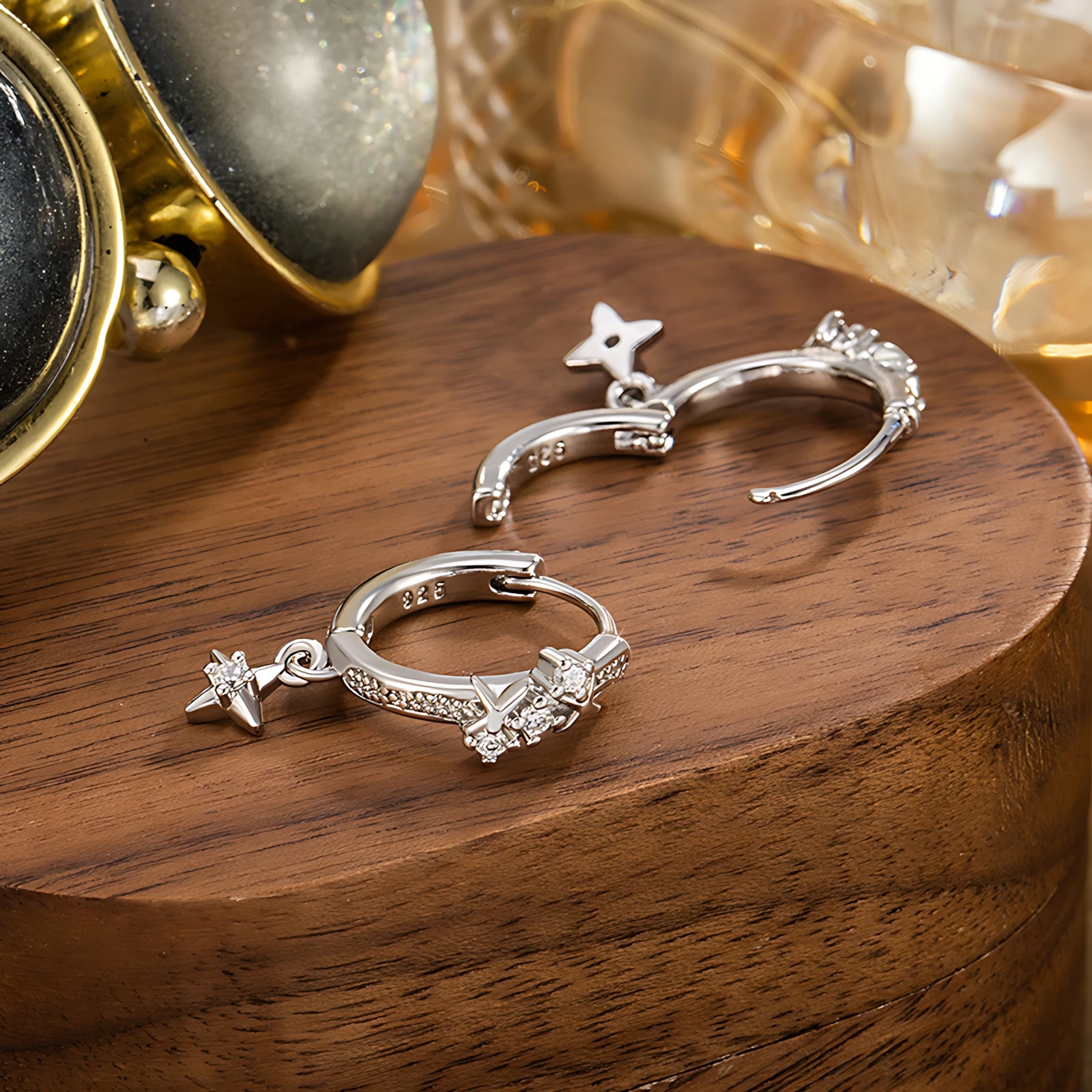 Vintage-Ohrringe aus 925er-Sterlingsilber für Damen, trendig, schlicht, rund, Stern-Zirkon-Ohrring, Schmuck, verhindert Allergien, Party-Zubehör – Detail 7