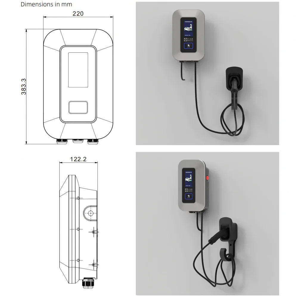Stasiun Pengisian AC 11kW EV Autostart/Kata Sandi/Kartu PFID Arus Terukur 32A Dengan Kabel 5m Penggunaan Komersial