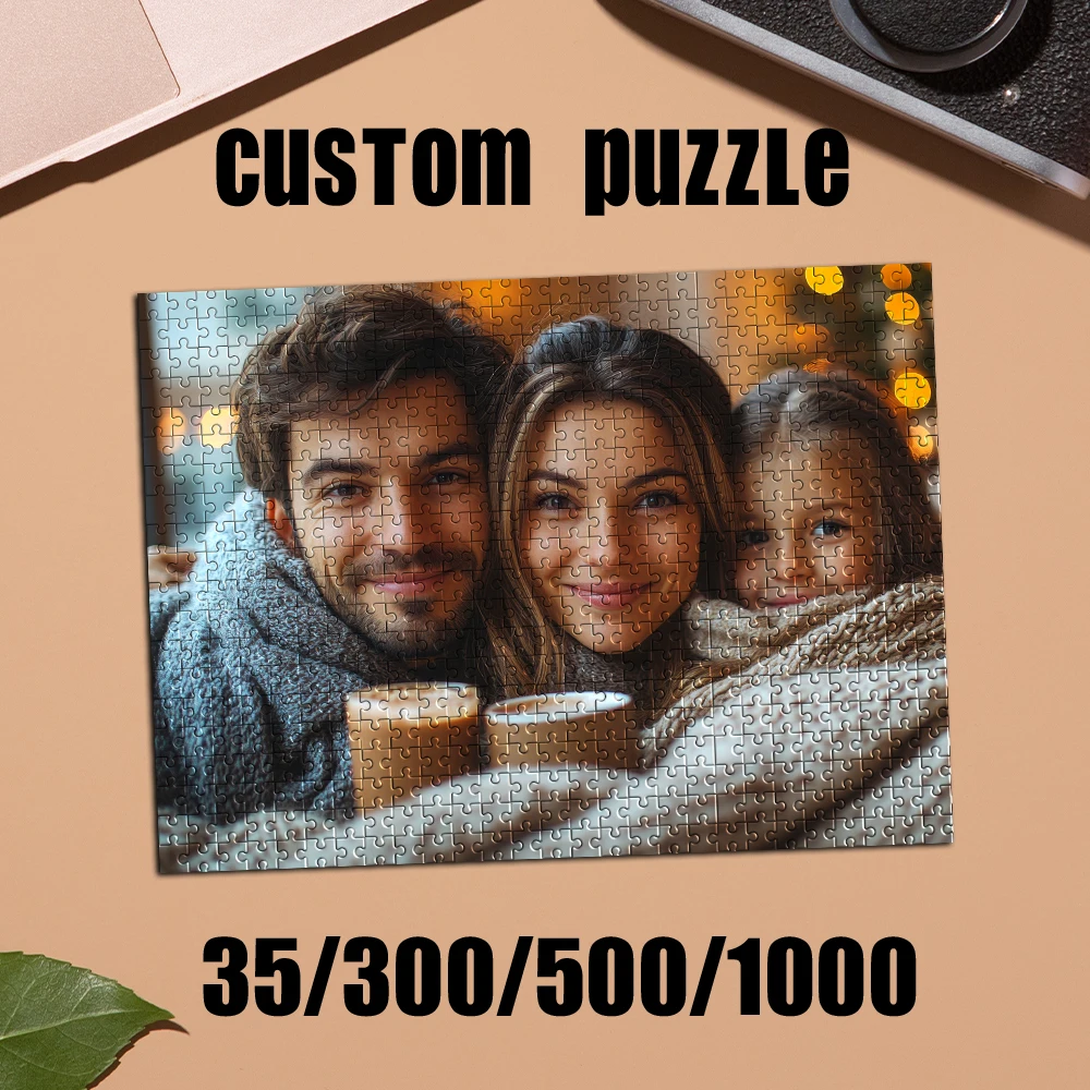 35/300/500/1000 Stück personalisiertes Familienpuzzle mit individuellem Foto, personalisierte Bildblöcke, Weihnachten, Neujahr