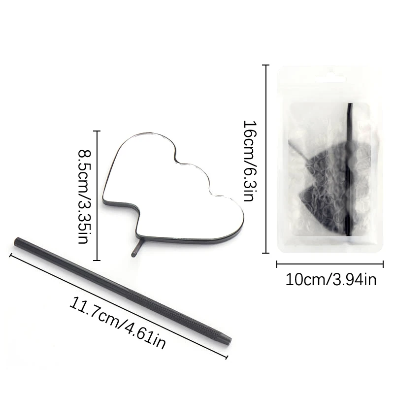 Espejo de extensión de pestañas en forma de corazón doble, espejo de pestañas de comprobación de acero inoxidable, herramientas de injerto de extensión de pestañas