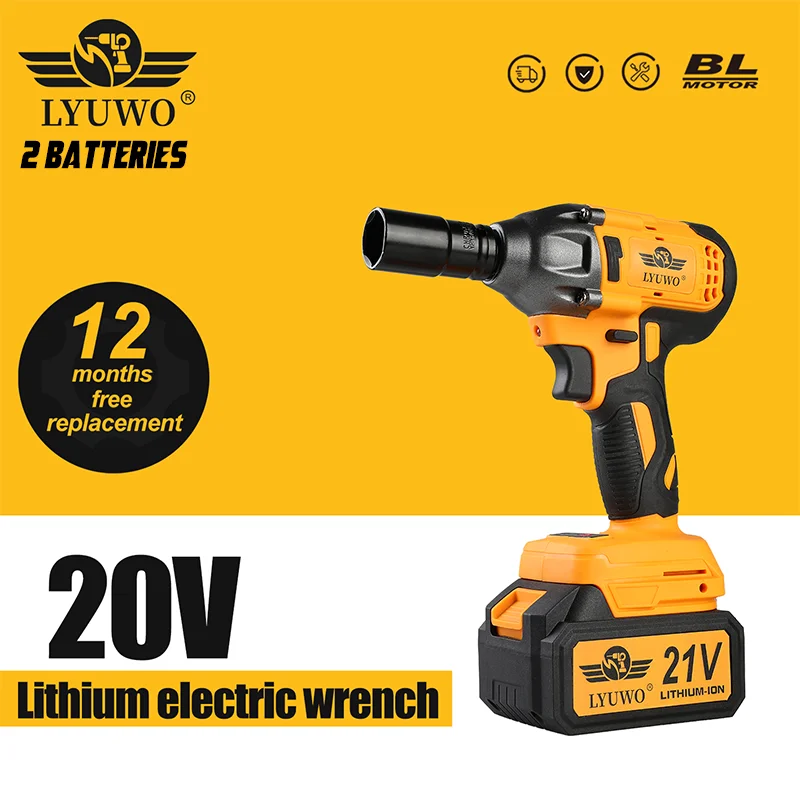 LYUWO Electric Wrench 350NM Brushless Impact Wrench High Torque Automotive Repair Tool, Matched With 2 Makita Battery