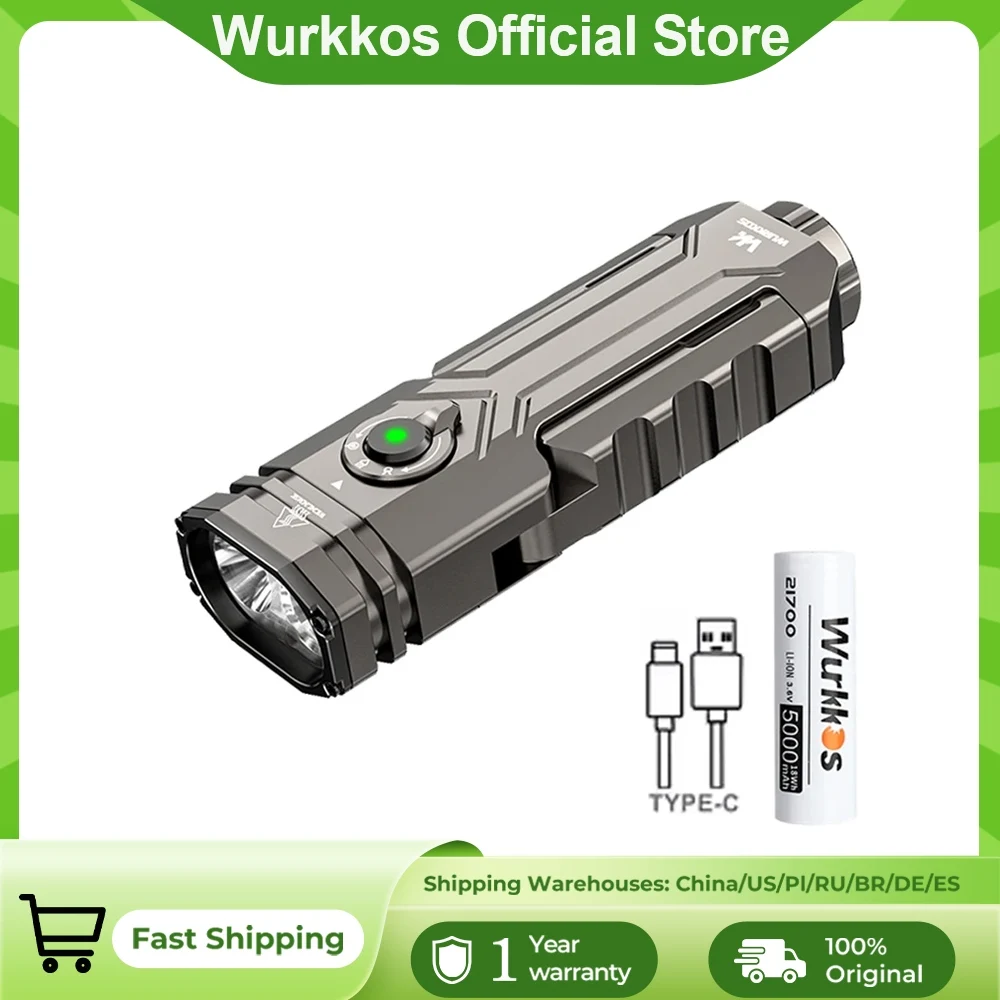 Wurkkos HD02 Flashlight 21700 Rechargeable Battery USB Portable Camping Emergency Car Repair Magnetic Flashlight 3200Lumens