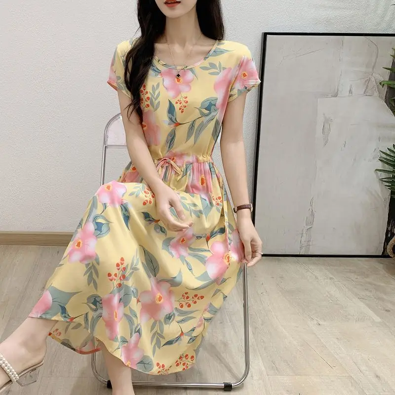 

2025 Summer New Women's Dress Loose Commuter Round Neck Strap Simple A-line Skirt