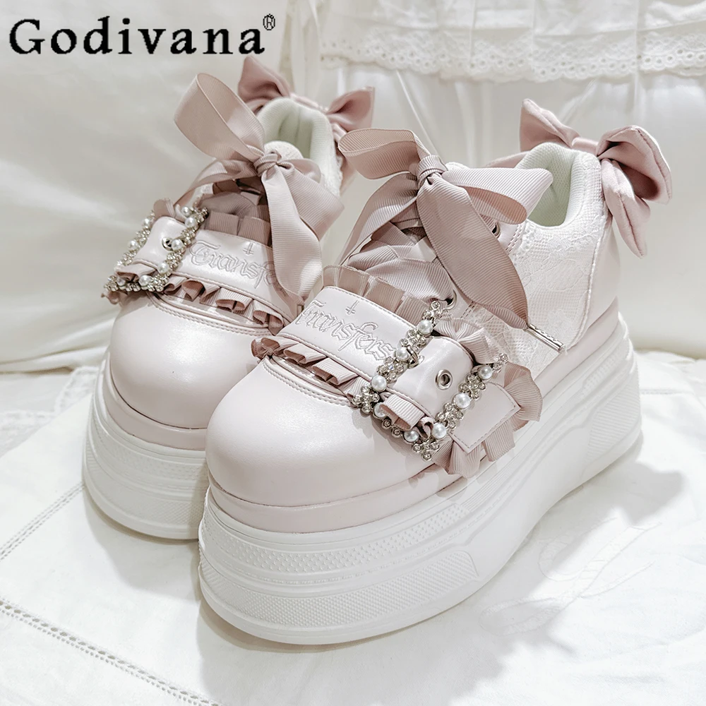 

Original Mine Mass-Produced Platform Shoes Japanese Style Girls Sweet Elegant Lace-Up Lolita Mary Jane Shoes Sweet Cool Pumps