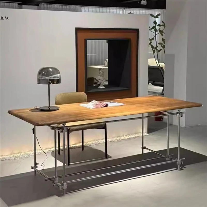 Optical switch solid wood black vintage industrial wind gaming table, conference table, designer long workbench