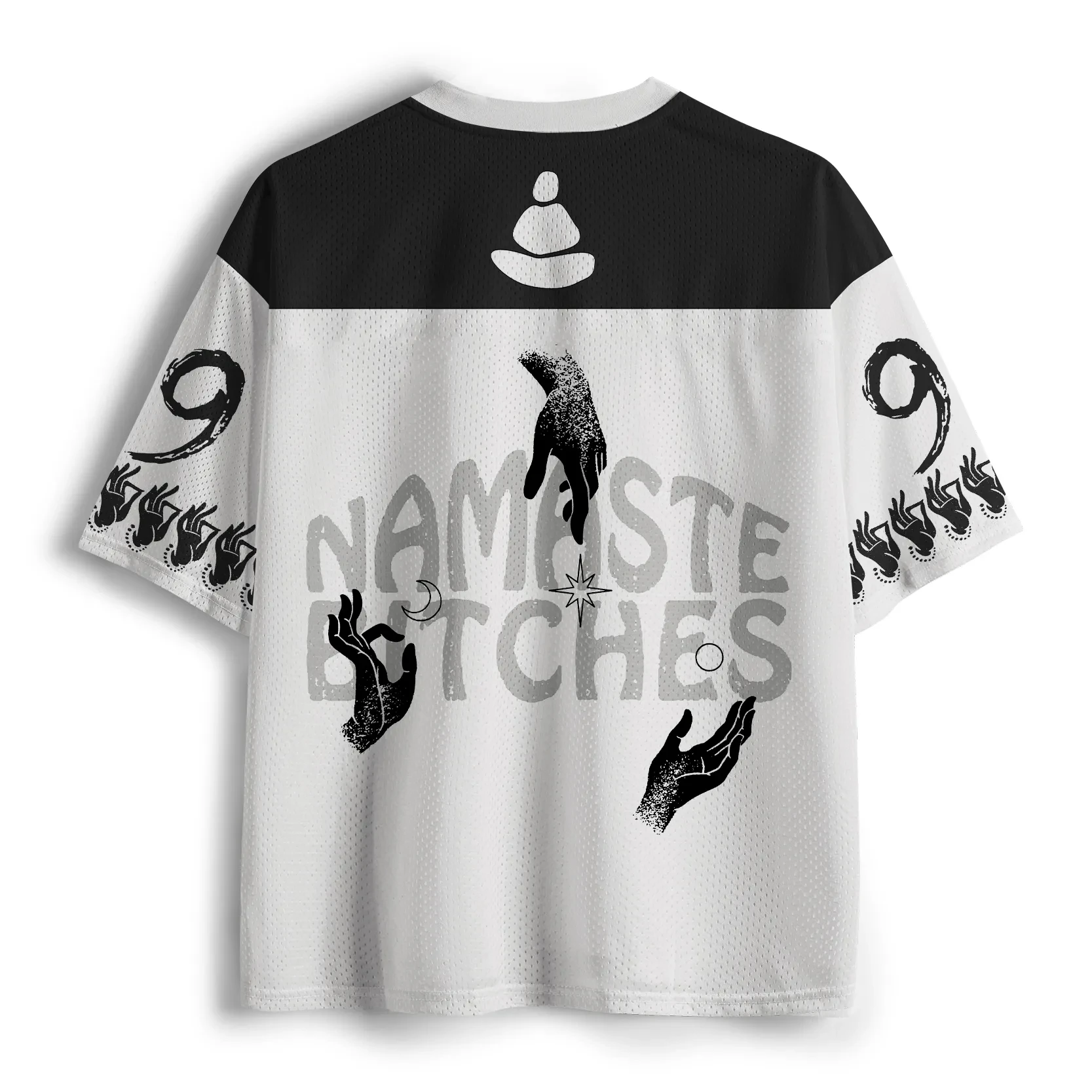 2026 Vintage Skeleton Hands Print Jersey Men Hip Hop Oversized V Neck Mesh Short Shirt Funny Slogan Street Fashion Top