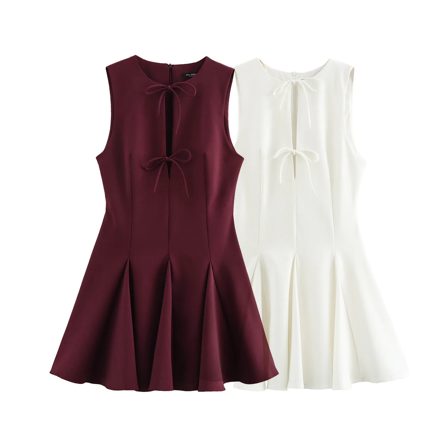 

Women Sleeveless Dress Style New Women's Classic A-line Dress Wave Style Wide Swing Bow Style Mini Dress