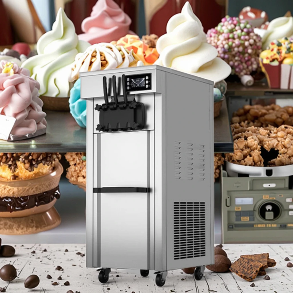 Professional High-Production Commercial Ice Cream Machine 3-Flavor Gelato Soft Serve Stainless Steel Floor Standing 1300W 220V