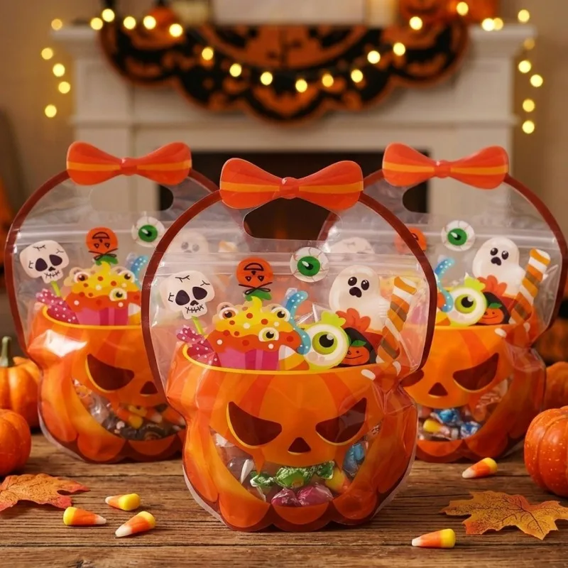 30/5PCS Halloween Pumpkin Witch Cauldron Self Sealing Bag Jewelry Gift Packaging Bags for Cookie Candy Storage Pouches Supplies