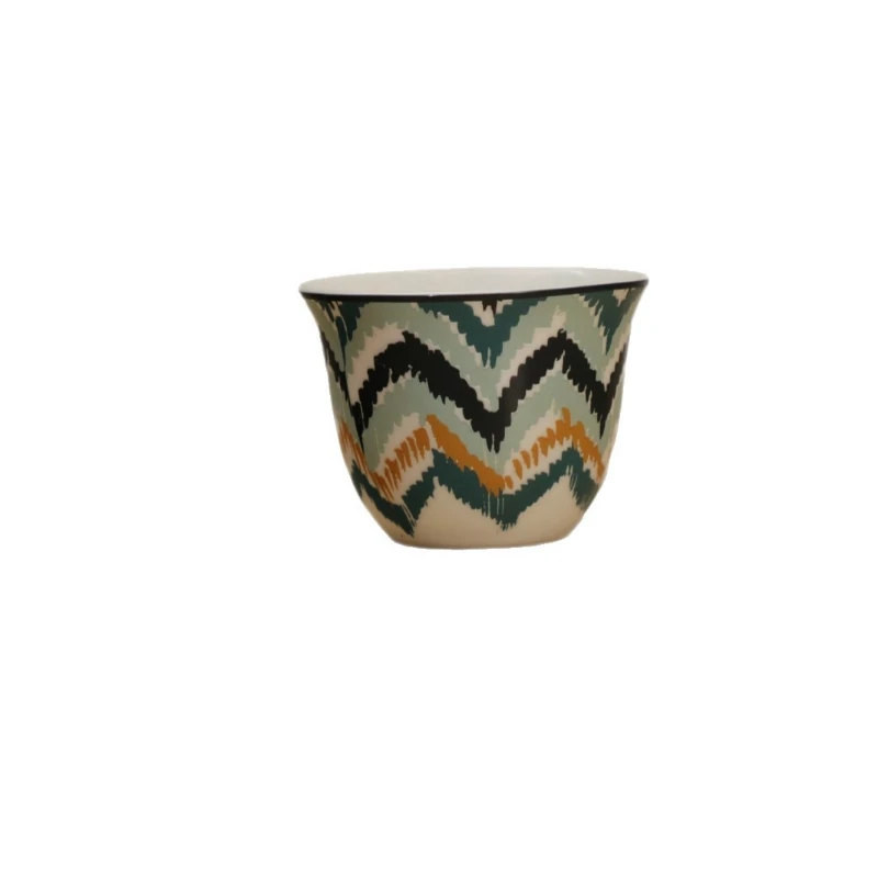 Bohemian Style Hand-Painted Contrast Color Ceramic Tea Cup Set 8 Pieces for Home Office Light Luxury Tea Drinking