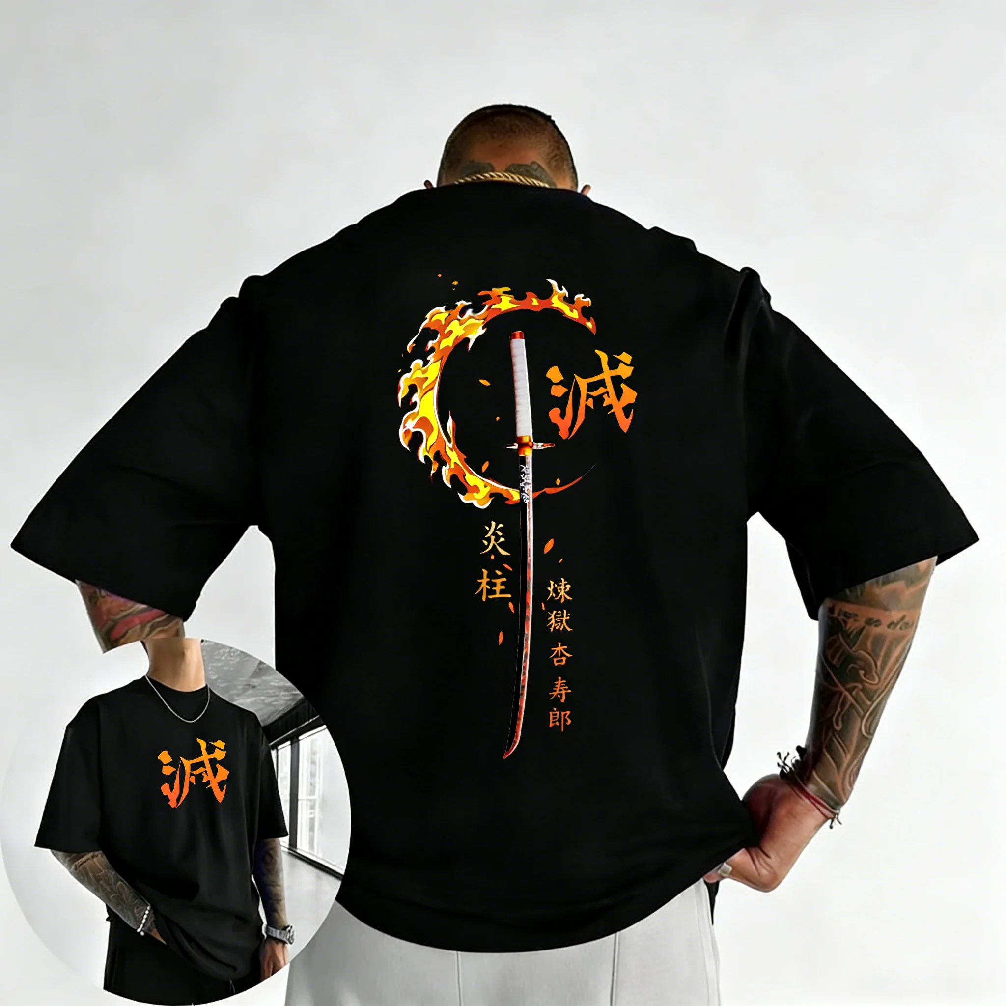 Demon Slayer Anime Rengoku Kyoujurou Printed T-shirt Men's and Women's T-shirt Men's Top Sports T-shirt Men's T-shirt Y2K Tee