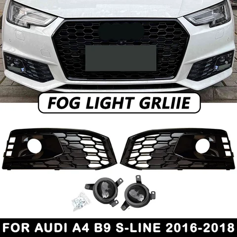 프론트 범퍼 안개등 그릴 램프 커버, Audi A4 B9 S-LINE 2016-2018 용 허니콤, 팩 ACC 트림, 자동차 액세서리, 8WD807681F