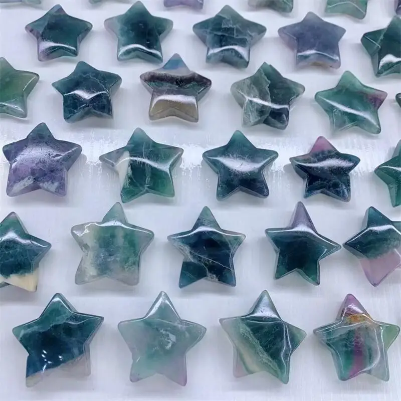 

2PCS Natural Rainbow Fluorite Star Mini Feng Shui Home Decoration Office Desktop Furniture Healing Crystal Carving Gift