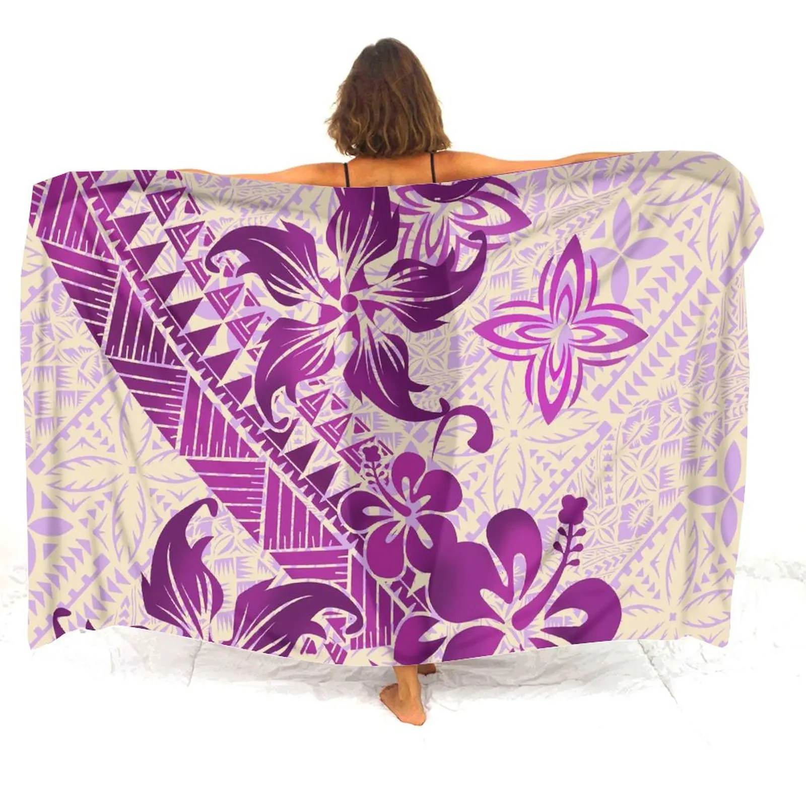 Hawaiian Beach Vacation Woman Turtle Design Polynesian Floral Print Tribe Design Soft Comfortable Shawl Summer Apron