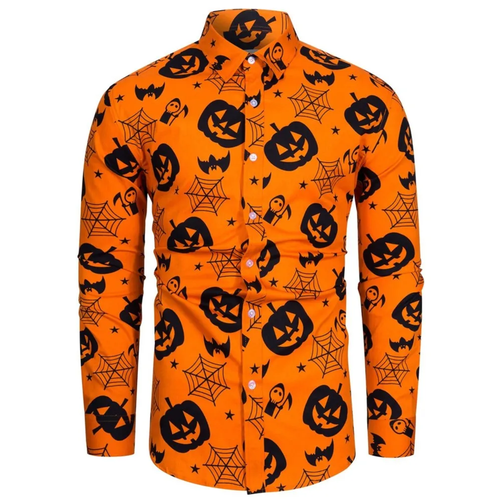 Men's Halloween long sleeved shirts horror printed holiday shirt men's casual fashion autumn clothing 2023 new men's tops