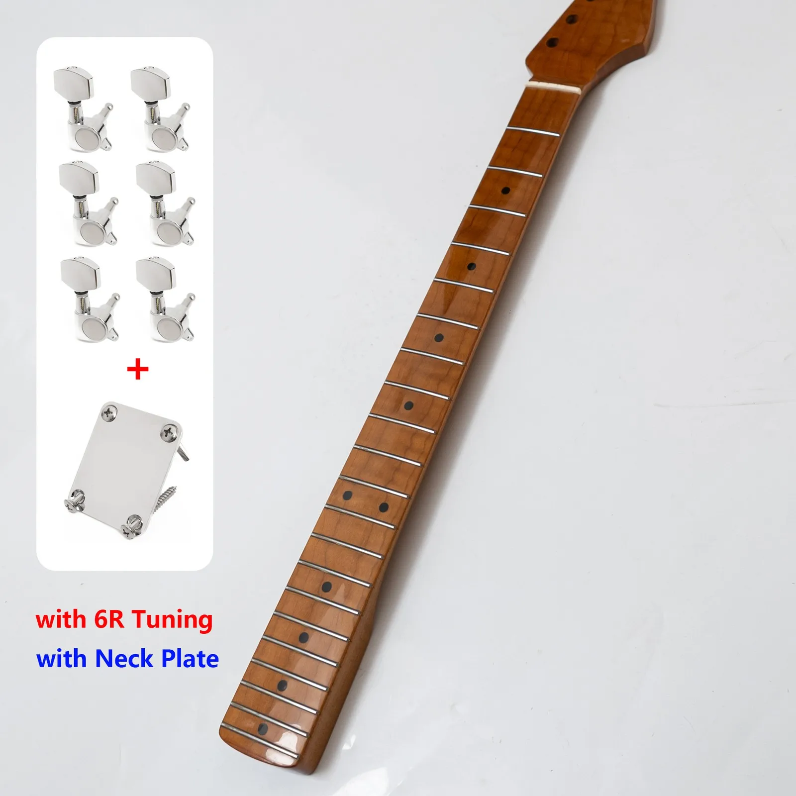 Gloss Roasted Tiger Flame Maple Guitar Neck 21 Frets Heel Truss Rod Adjust Modern C Profile