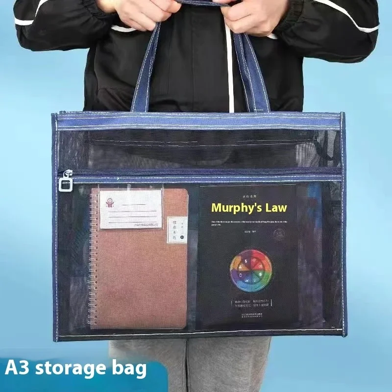 Aufbewahrungstasche für Kunst/Dokumente im A3-Format – robuste Reißverschlusstasche aus Nylongeflecht, tragbarer Aktenorganisator für Studenten und Schulbedarf