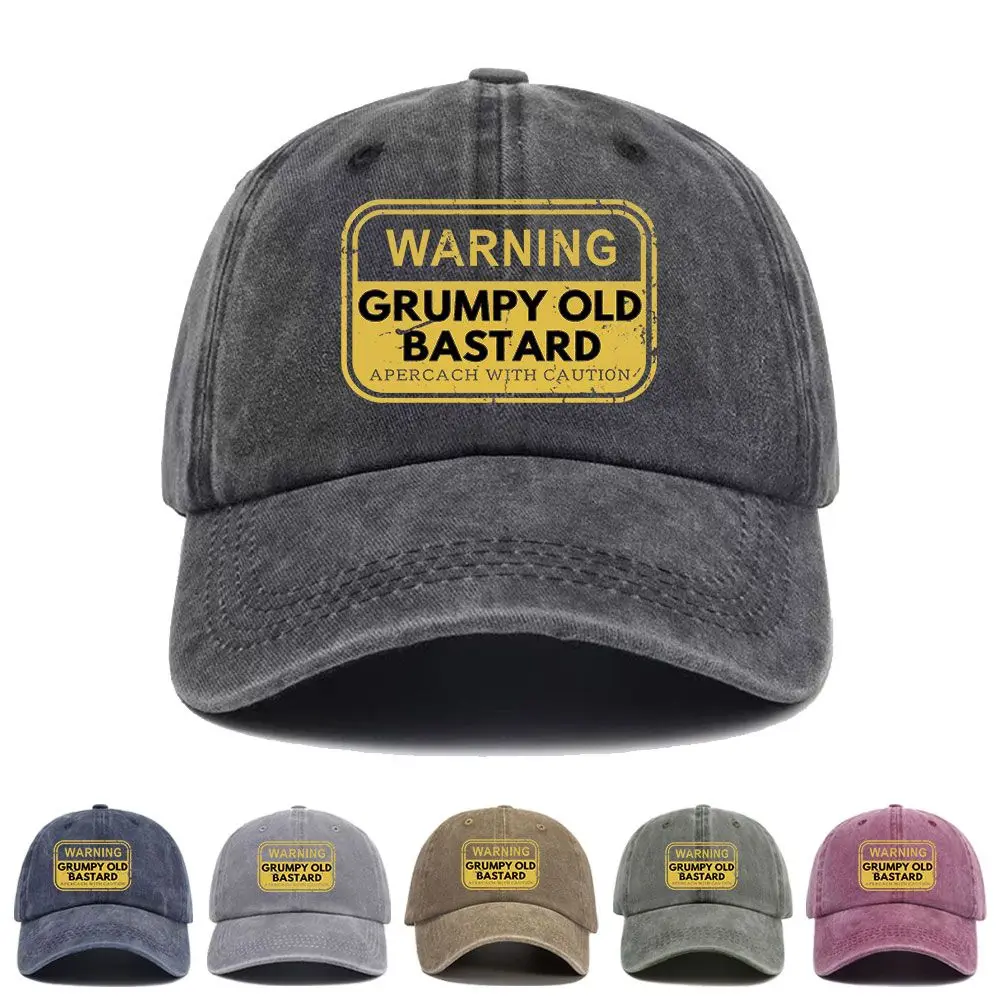 Vintage Washed Baseball Cap Warning Grumpy Old Bastard  Print Graphic Unisex Streetwear Casual Trucker Style Summer Cotton Hat