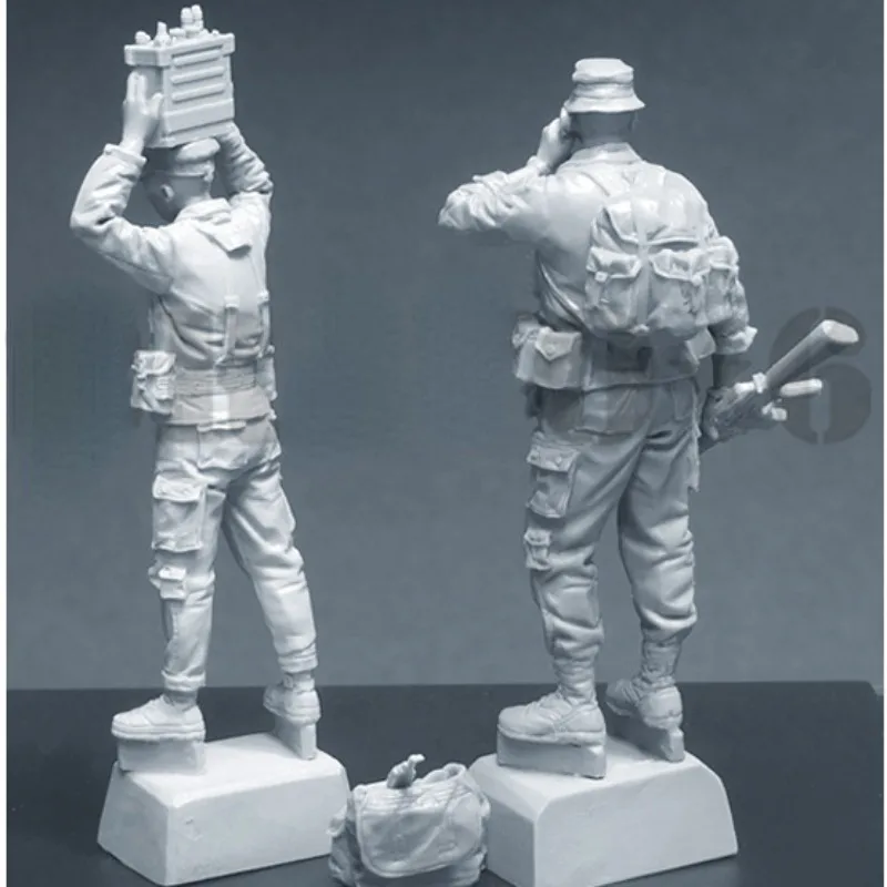 Resina Figura Kits Modelo Construção, Moderno Militar Soldado Estátua, Miniaturas 2 Pessoas, Desmontado e Sem Pintura, Brinquedo DIY, Escala 1:35